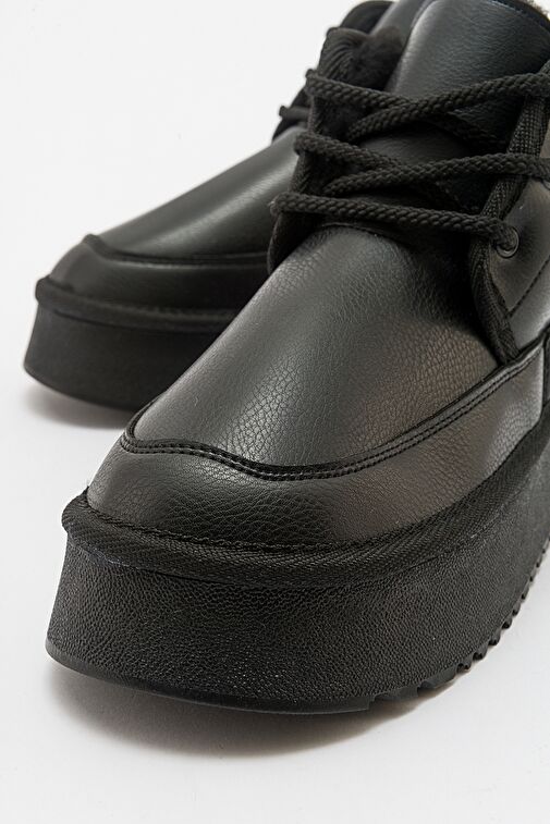 OVELA Siyah Cilt Kalın Taban Bağcıklı Kadın Spor Bot - Görsel 6