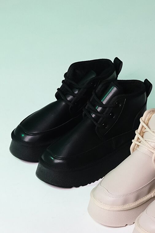 OVELA Siyah Cilt Kalın Taban Bağcıklı Kadın Spor Bot - Görsel 8
