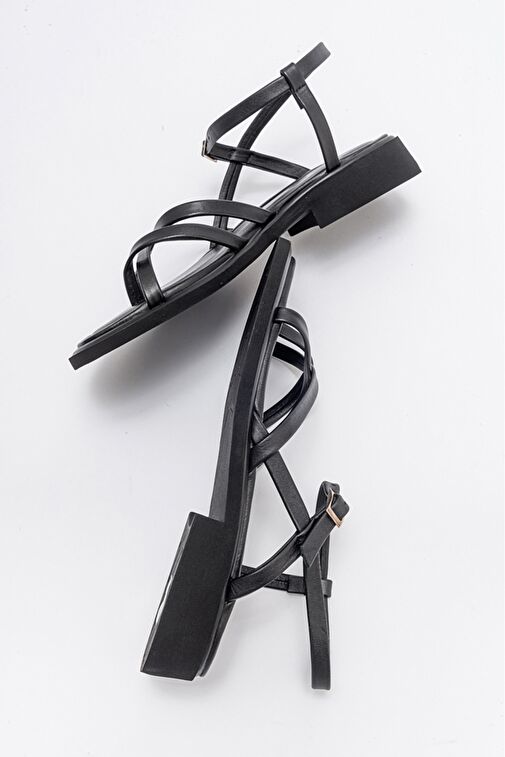 Luvi Shoes Siyah Kadın Deri Sandalet 44-55 - Görsel 6