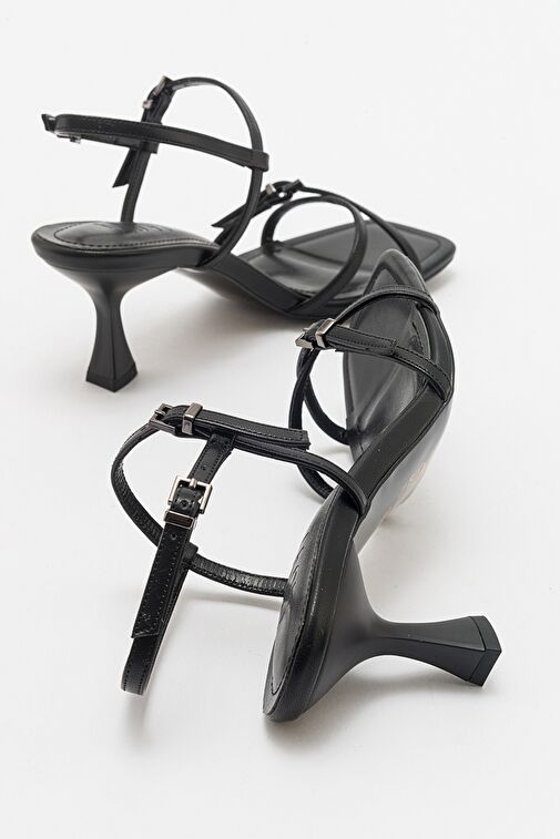 NEBEL Siyah Cilt Kadın Topuklu Sandalet - Görsel 3