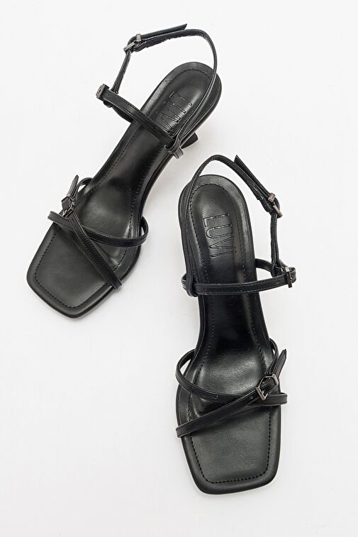 NEBEL Siyah Cilt Kadın Topuklu Sandalet - Görsel 4