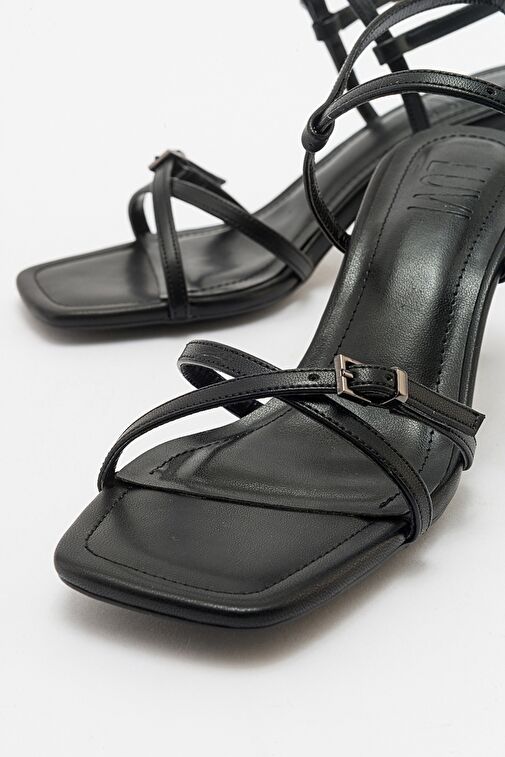 NEBEL Siyah Cilt Kadın Topuklu Sandalet - Görsel 6