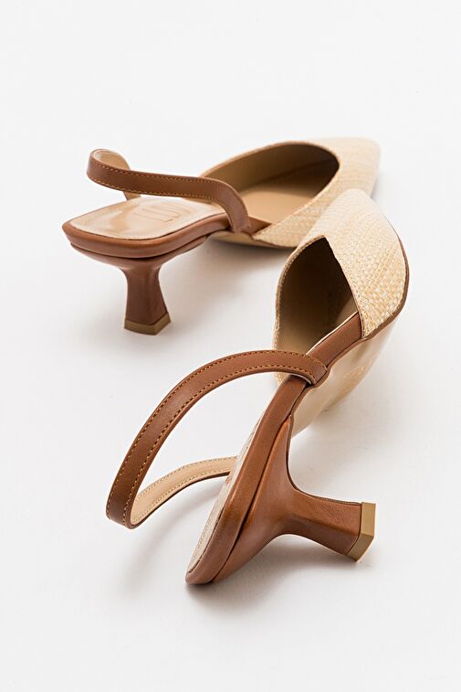 Luvi Shoes Bej-Kahverengi Kadın Hasır - Deri Topuklu Sandalet 71-6504 - Görsel 3