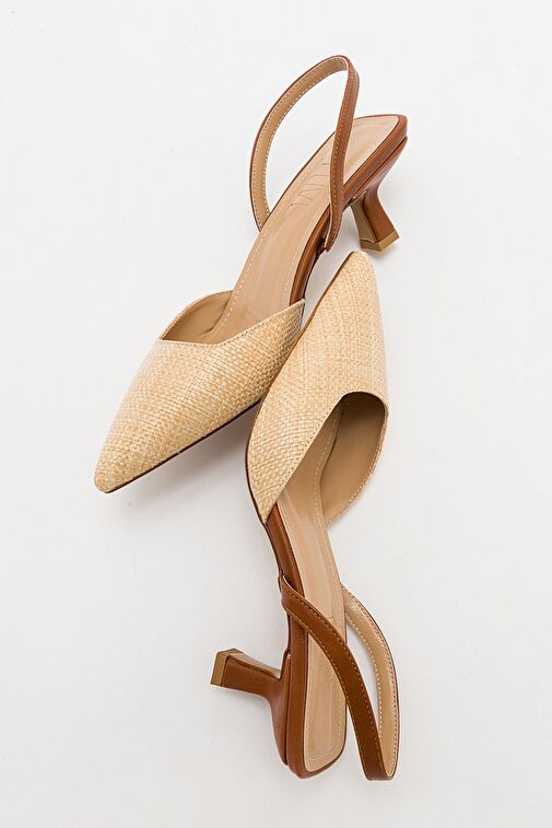 Luvi Shoes Bej-Kahverengi Kadın Hasır - Deri Topuklu Sandalet 71-6504 - Görsel 5