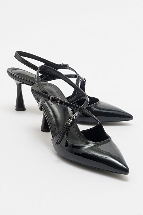 COJE Siyah Rugan Kadın Sivri Burun İnce Topuklu Ayakkabı - Görsel 2