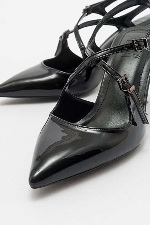 COJE Siyah Rugan Kadın Sivri Burun İnce Topuklu Ayakkabı - Görsel 4