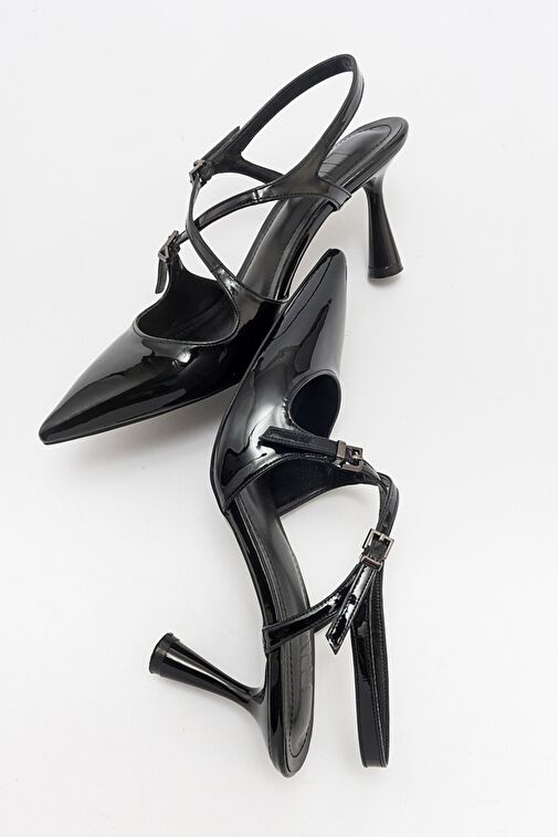 COJE Siyah Rugan Kadın Sivri Burun İnce Topuklu Ayakkabı - Görsel 6