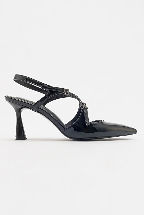 COJE Siyah Rugan Kadın Sivri Burun İnce Topuklu Ayakkabı - Görsel 7