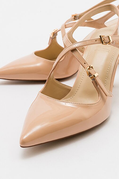 COJE Bej Rugan Kadın Sivri Burun İnce Topuklu Ayakkabı - Görsel 4