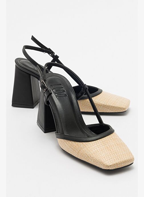Luvi Shoes Siyah-Bej Kadın Hasır Topuklu Ayakkabı 71-2028 - Görsel 2