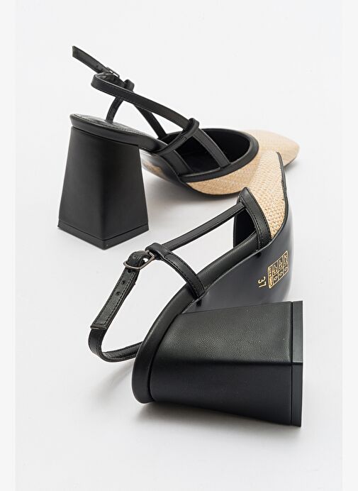 Luvi Shoes Siyah-Bej Kadın Hasır Topuklu Ayakkabı 71-2028 - Görsel 5