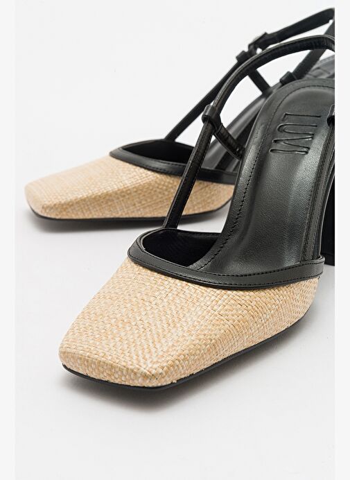 Luvi Shoes Siyah-Bej Kadın Hasır Topuklu Ayakkabı 71-2028 - Görsel 6