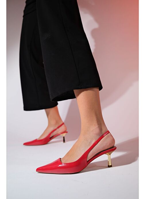MARTEN Kırmızı Cilt Kadın Sivri Burun Arkası Açık İnce Topuklu Ayakkabı - Görsel 2