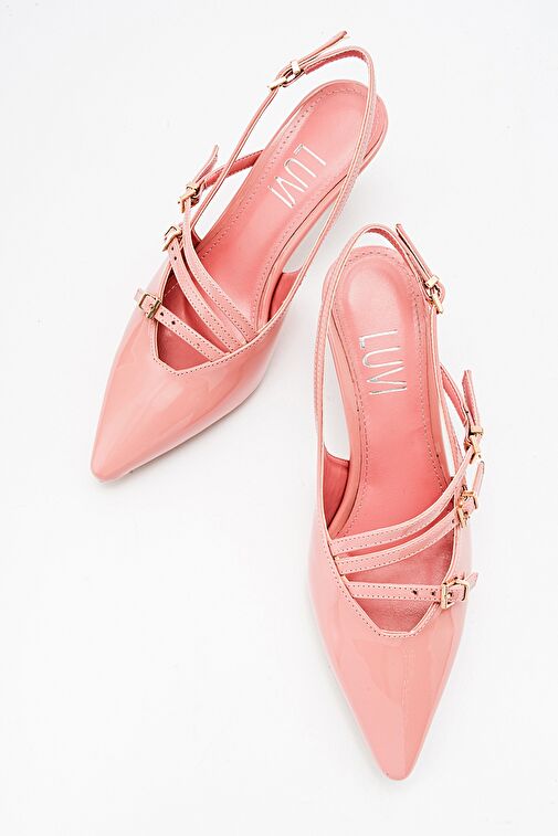 MAGRA Pudra Rugan Sivri Burun Arkası Açık İnce Topuklu Kadın Ayakkabı - Görsel 4