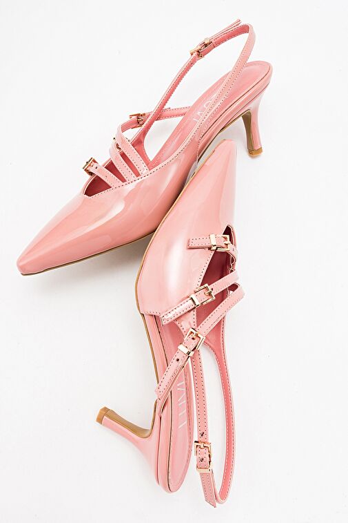 MAGRA Pudra Rugan Sivri Burun Arkası Açık İnce Topuklu Kadın Ayakkabı - Görsel 5