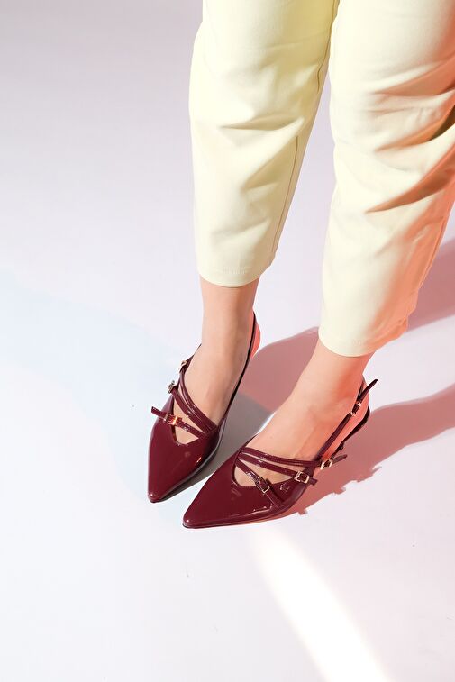 MAGRA Bordo Rugan Sivri Burun Arkası Açık İnce Topuklu Kadın Ayakkabı - Görsel 7