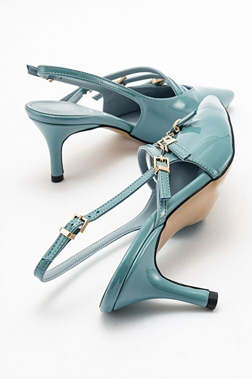 MAGRA Mavi Rugan Sivri Burun Arkası Açık İnce Topuklu Kadın Ayakkabı - Görsel 3