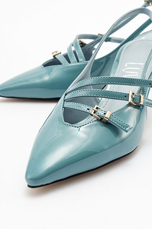 MAGRA Mavi Rugan Sivri Burun Arkası Açık İnce Topuklu Kadın Ayakkabı - Görsel 4