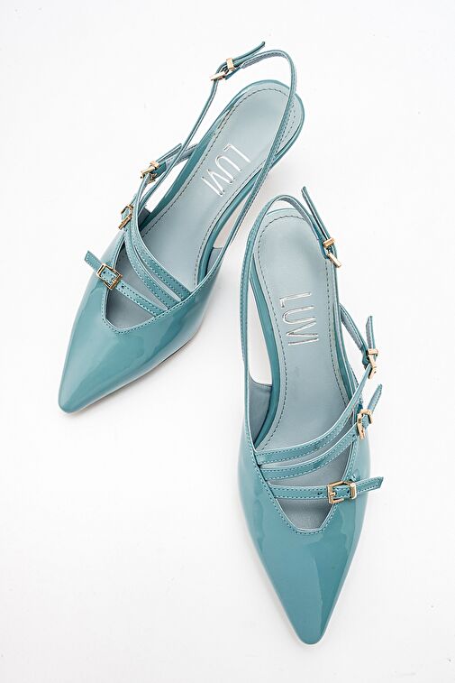 MAGRA Mavi Rugan Sivri Burun Arkası Açık İnce Topuklu Kadın Ayakkabı - Görsel 5