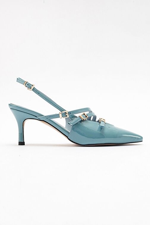 MAGRA Mavi Rugan Sivri Burun Arkası Açık İnce Topuklu Kadın Ayakkabı - Görsel 7