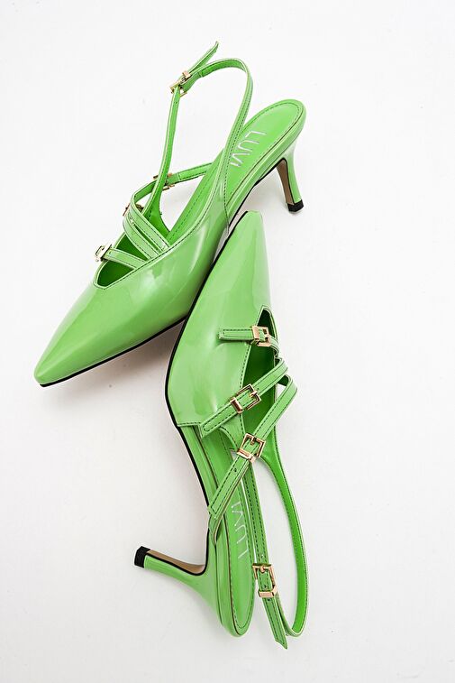 MAGRA Yeşil Rugan Sivri Burun Arkası Açık İnce Topuklu Kadın Ayakkabı - Görsel 4
