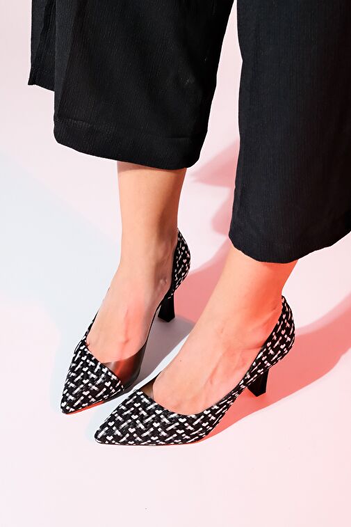 Luvi Shoes Siyah-Beyaz Kadın Stiletto 101-654 - Görsel 5