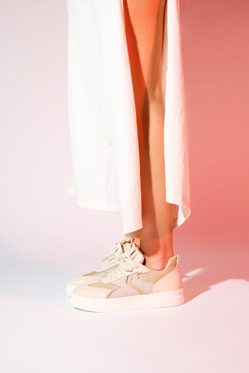 SANDE Bej Denim Detaylı Kadın Spor Sneakers - Görsel 5