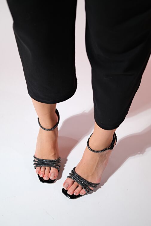 MONİCA Siyah Rugan Taşlı Kadın İnce Topuklu Abiye Ayakkabı - Görsel 5