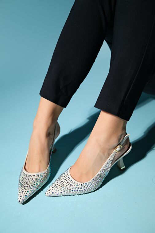 JUAN Bej Saten Kadın Abiye Ayakkabı - Görsel 7