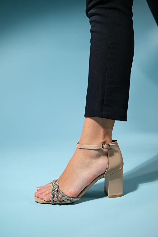 Luvi Shoes Bej Kadın Topuklu Sandalet 1-08K33 - Görsel 5