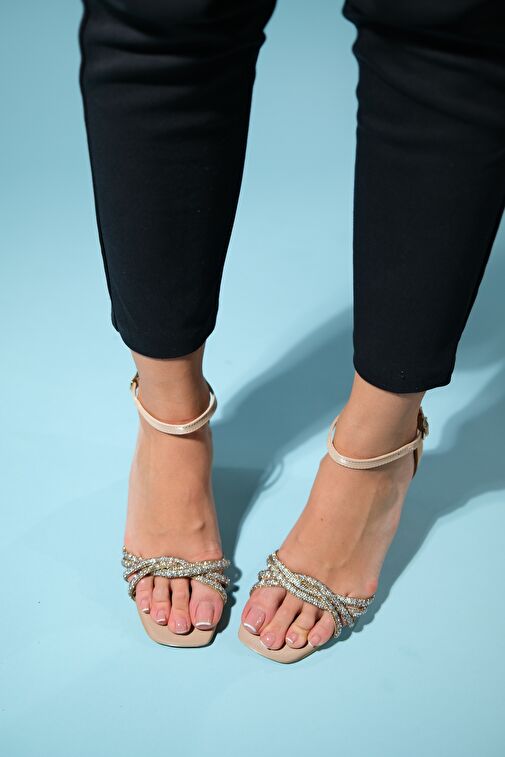 Luvi Shoes Bej Kadın Topuklu Sandalet 1-08K33 - Görsel 6