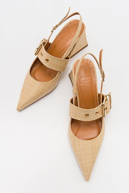 Luvi Shoes Bej Kadın Hasır Topuklu Ayakkabı 71-4042 - Görsel 4