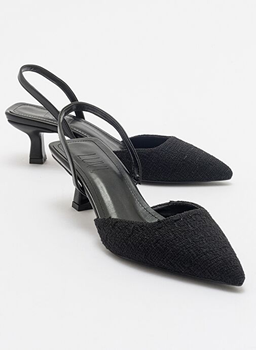 OVER Siyah Tüvit Sivri Burun Kısa Topuklu Kadın Ayakkabı - Görsel 2