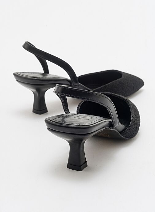 OVER Siyah Tüvit Sivri Burun Kısa Topuklu Kadın Ayakkabı - Görsel 3