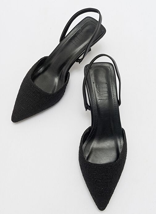 OVER Siyah Tüvit Sivri Burun Kısa Topuklu Kadın Ayakkabı - Görsel 4