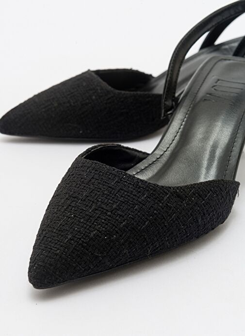 OVER Siyah Tüvit Sivri Burun Kısa Topuklu Kadın Ayakkabı - Görsel 5