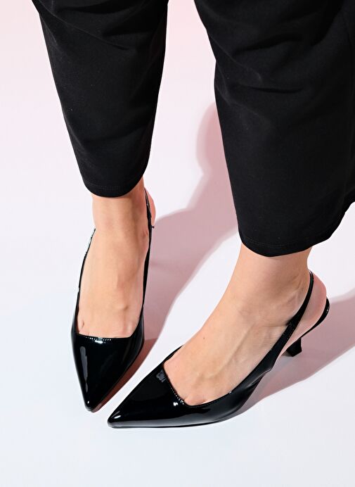 FLEM Siyah Rugan Kadın Sivri Burun Arkası Açık İnce Topuklu Ayakkabı - Görsel 3