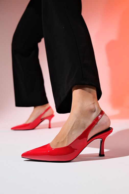 FLEM Kırmızı Rugan Kadın Sivri Burun Arkası Açık İnce Topuklu Ayakkabı - Görsel 2