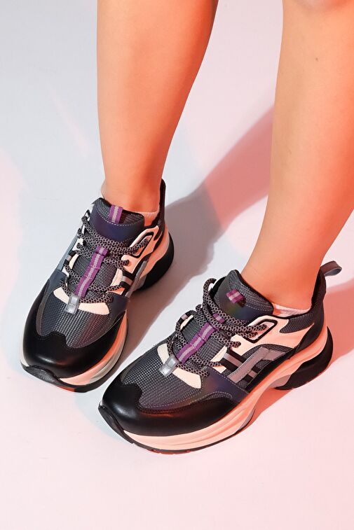 STERDA Siyah Yeşil Kadın Kalın Taban Spor Sneakers - Görsel 3