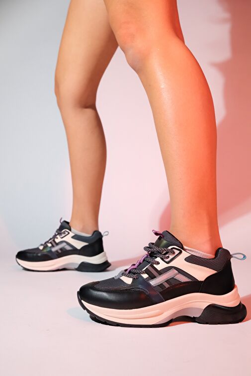 STERDA Siyah Yeşil Kadın Kalın Taban Spor Sneakers - Görsel 5