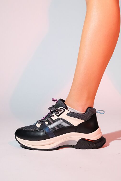 STERDA Siyah Yeşil Kadın Kalın Taban Spor Sneakers - Görsel 6