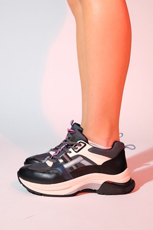 STERDA Siyah Yeşil Kadın Kalın Taban Spor Sneakers - Görsel 7