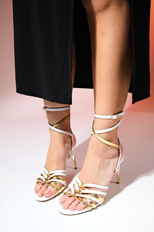 BELLON Beyaz Cilt Kadın Bilekten Bağlamalı Yüksek Topuklu Ayakkabı - Görsel 2