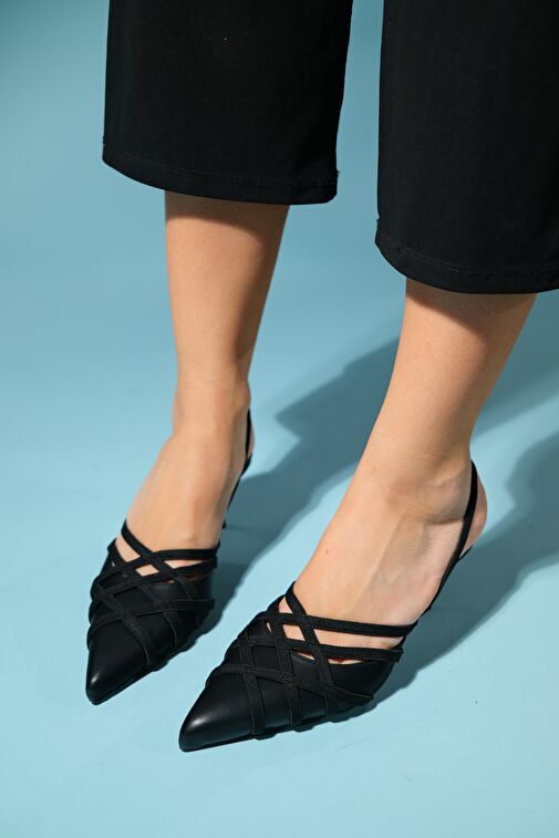 Luvi Shoes Bej-Siyah Kadın Topuklu Ayakkabı 80-100 - Görsel 3