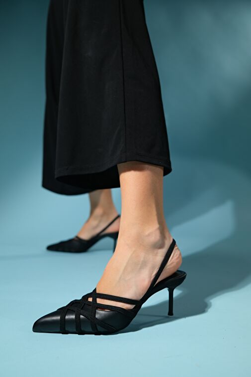 Luvi Shoes Bej-Siyah Kadın Topuklu Ayakkabı 80-100 - Görsel 5