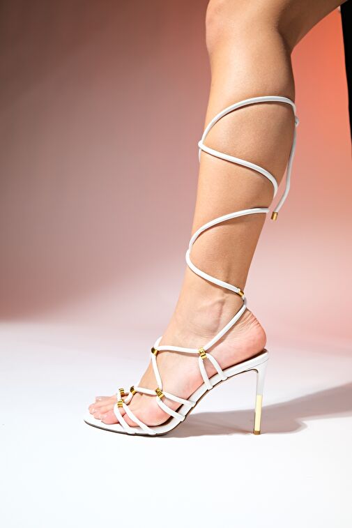OPEN Beyaz Cilt Kadın Bilekten Bağlamalı Yüksek Topuklu Ayakkabı - Görsel 4