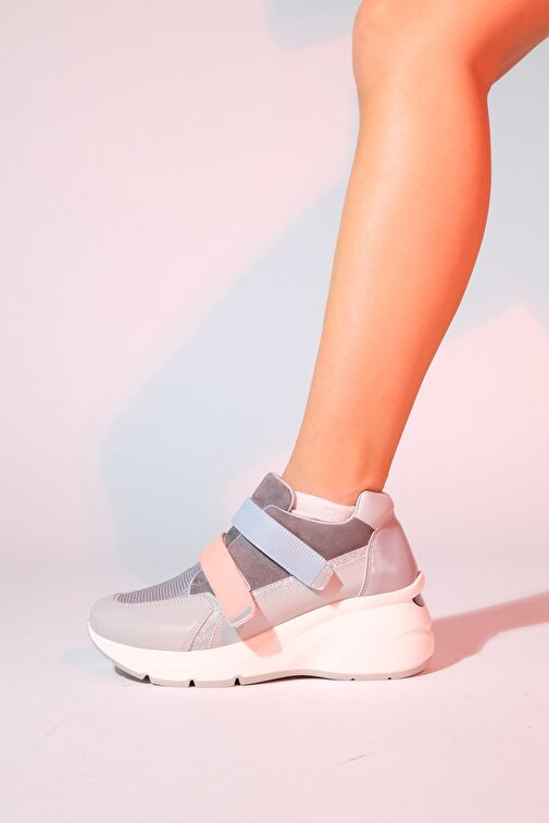 BERGE Buz Multi Kadın Cırtlı Dolgu Taban Spor Sneakers - Görsel 3