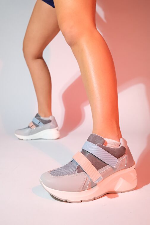 BERGE Buz Multi Kadın Cırtlı Dolgu Taban Spor Sneakers - Görsel 4