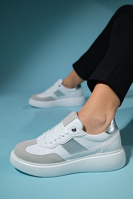 BEICE Beyaz Gri Kadın Spor Ayakkabı - Görsel 2