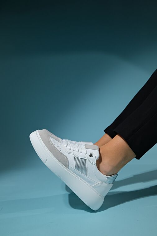 BEICE Beyaz Gri Kadın Spor Ayakkabı - Görsel 5